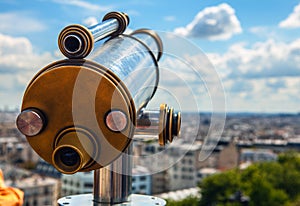 Paris aerial telescope view from Monmartre hill