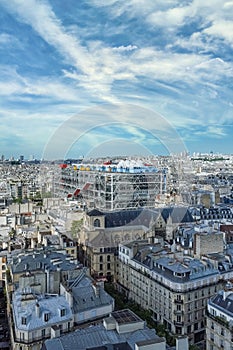 Paris, aerial view of the city, with the Pompidou center