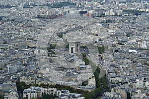 Paris, aerial view from the Eiffel Tower. Arc de Triomphe