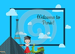 Paris background. Vector cartoon France sights illustration
