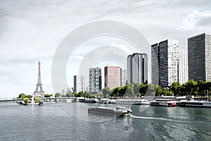 Paris, barge on the Seine and Eiffel tower