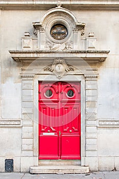 Paris, beautiful red wooden door