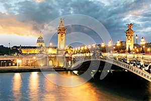 Paris bridge Alexandre 3, III and Seine river