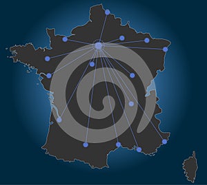 The Paris-Centered France Map, Business Concept