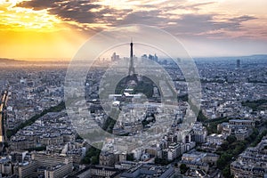 Paris City Panoramic View with Eiffel Tower