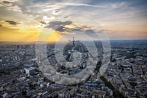 Paris City Panoramic View with Eiffel Tower