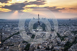 Paris City Panoramic View with Eiffel Tower