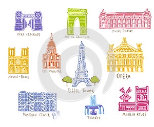 Paris city sights illustrations