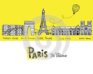 Paris city sights illustrations