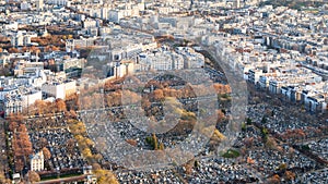 Paris city skyline with montparnasse cemetery