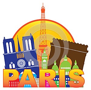 Paris City Skyline Silhouette Circle Color Vector