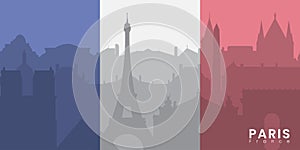 Paris City skyline. Silhouette City Paris France flag background. Vector illustration.