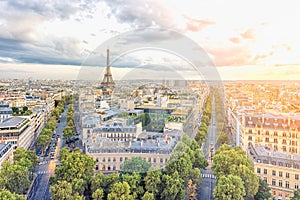 Cloudy Paris city panorama
