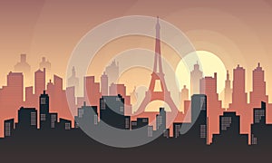 Paris City vector background in the evening with sunlight