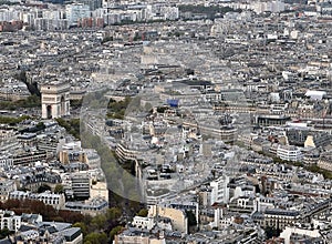 Paris cityscape and Arc de Triomphe from the Eiffel Tower, France