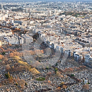 Paris cityscape with montparnasse cemetery