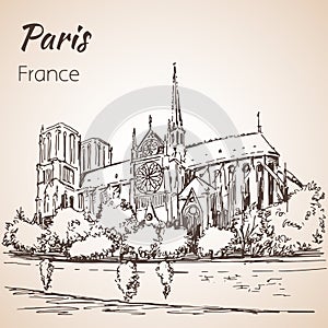 Paris cityspace. Cathedral Notre Dame de Paris. photo
