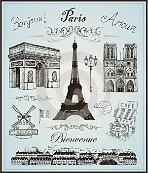 Paris collection elements vector hand drawn photo