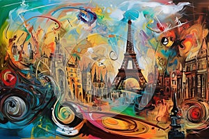 Paris colorful abstract expressionism acryl painting. AI generated