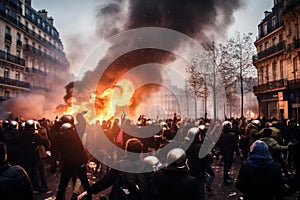 Paris demonstration chaos. Generate Ai