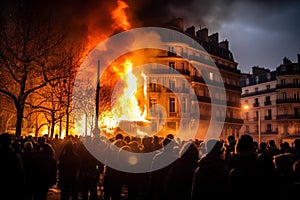 Paris demonstration fire. Generate Ai