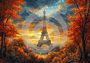Paris by Design: Retro Eiffel Tower Travel Poster photo