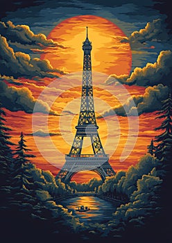 Paris by Design: Retro Eiffel Tower Travel Poster photo