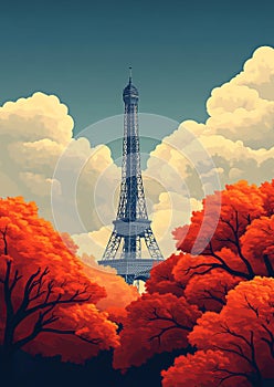 Paris by Design: Retro Eiffel Tower Travel Poster photo
