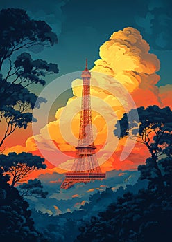 Paris by Design: Retro Eiffel Tower Travel Poster photo