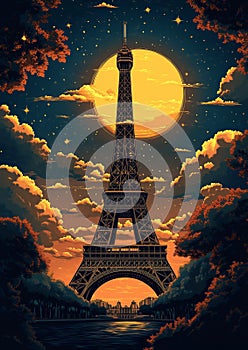Paris by Design: Retro Eiffel Tower Travel Poster photo