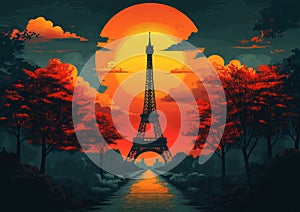 Paris by Design: Retro Eiffel Tower Travel Poster photo