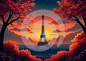 Paris by Design: Retro Eiffel Tower Travel Poster photo