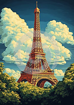 Paris by Design: Retro Eiffel Tower Travel Poster photo