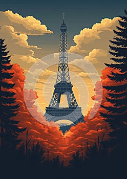 Paris by Design: Retro Eiffel Tower Travel Poster photo