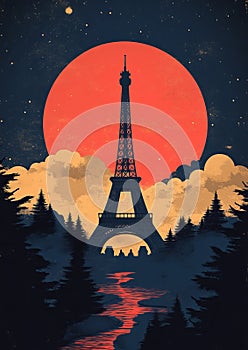 Paris by Design: Retro Eiffel Tower Travel Poster photo