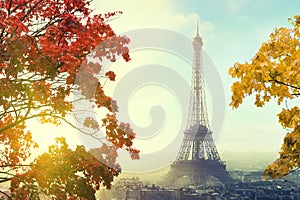 Paris with Eiffel tower in autumn time