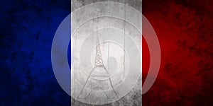 Paris Eiffel Tower on French flag colors blue white red