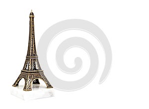 Paris Eiffel tower souvenir. Copy space mockup. Isolated on white background. Travel concept