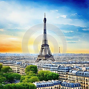 paris eiffel tower tower watercolor vignetting painting