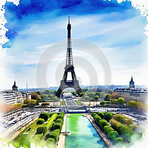 paris eiffel tower tower watercolor vignetting painting