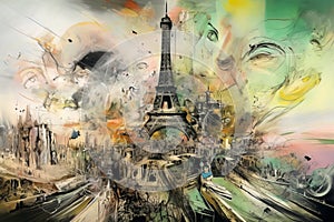 Paris Eiffle Tower Abstract colorful acrylic painting in Dali Styl Generative AI