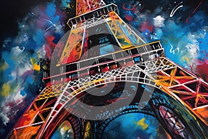 Paris Eiffle Tower Abstract colorful acrylic painting in Dali Styl Generative AI photo