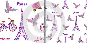 Paris embroidery seamless patterns set