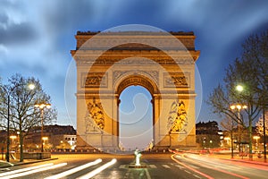 Paris, Famous Arc de Triumph at evening , France photo