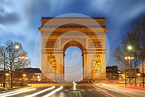 Paris, Famous Arc de Triumph at evening , France