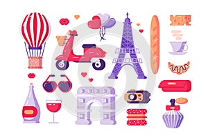 Paris famous symbols set