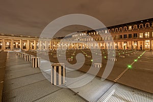 Paris, France - 02 02 2022: Columns and entrance in the Domaine National du Palais-Royal