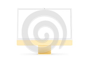 PARIS - France - April 28, 2022: Newly released Apple Imac 24 inch desktop computer, yellow color, front view- 3d realistic