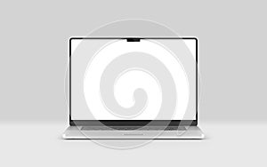 PARIS - France - April 28, 2022: Newly released Apple Macbook Pro, Silver color - Front view- Realistic 3d rendering laptop