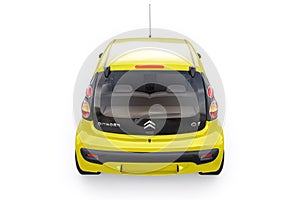 Paris. France. April 13, 2022. Citroen C1 2010. Yellow ultra compact city car for the cramped streets of historic cities photo